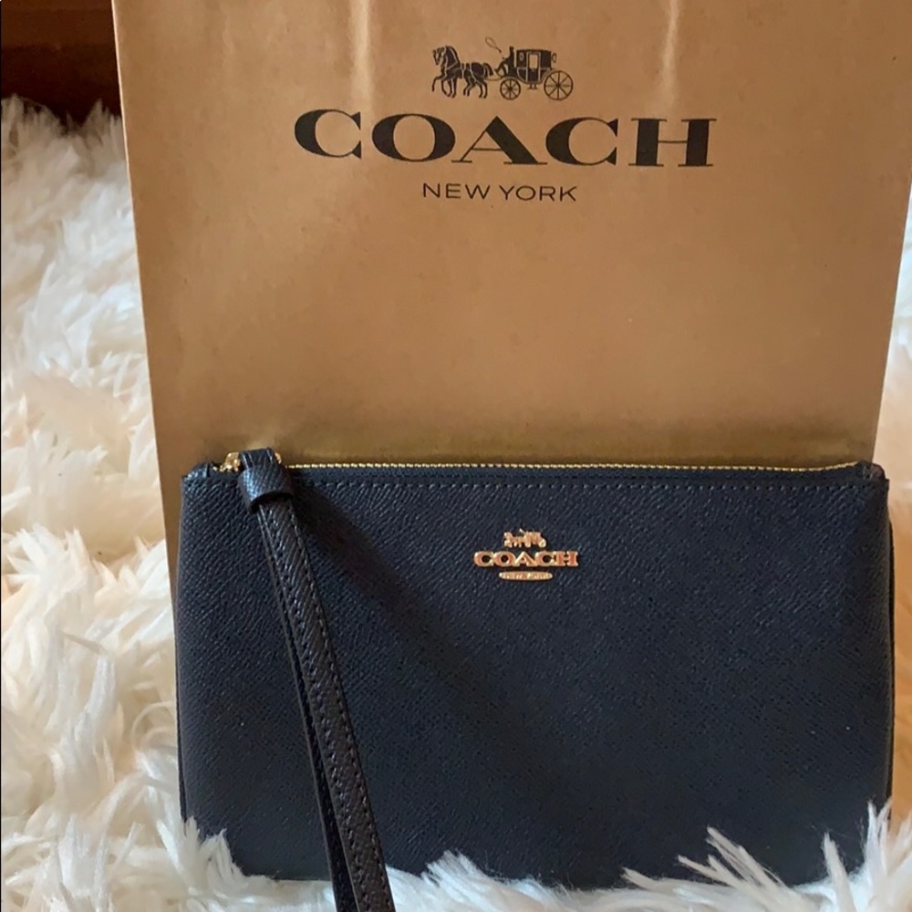 Midnight navy leather Coach clutch/wristlet
